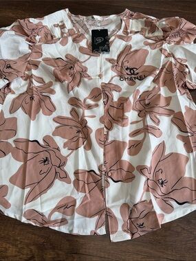 White Blouse with Dusty Rose Floral Print